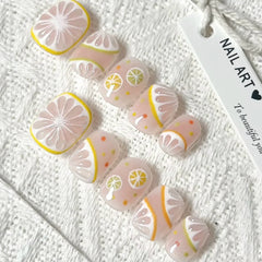 Lemon Bubble Water Cat Eye（Handmade press on nails）/10Pcs Square Nails