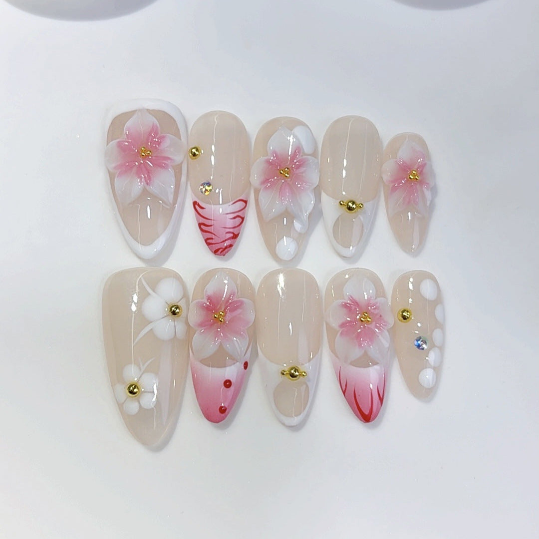 Spring Flowers（Handmade press on nails）/10Pcs Almond Nails