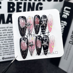 Stars Handmade press on Nails / 10Pcs Stiletto Nails