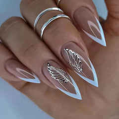 French Wings Press on Nails 24Pcs Medium Almond Nails