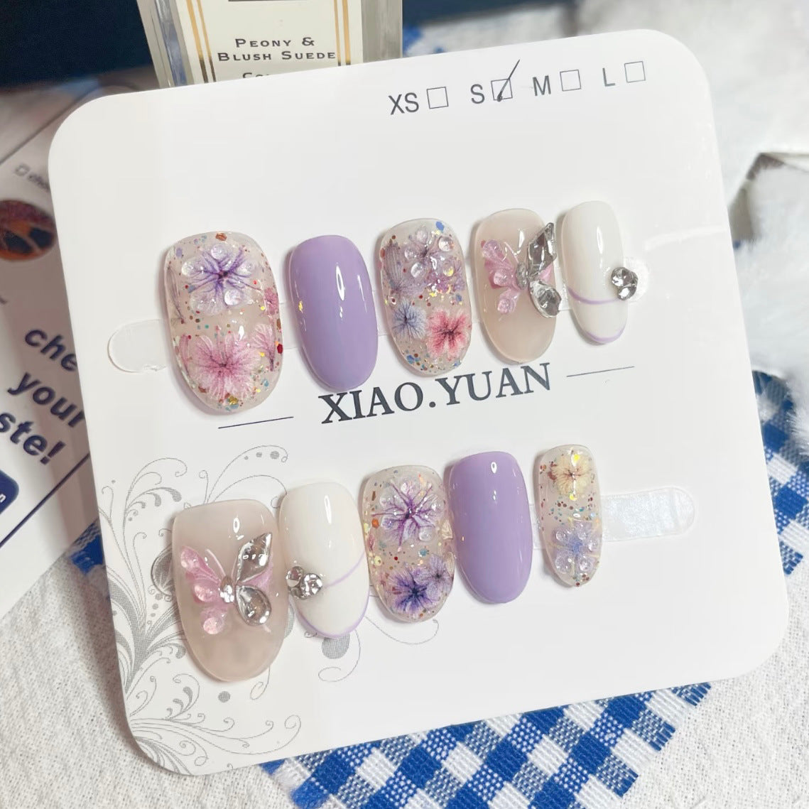 Butterfly Diamond Flower（Handmade press on nails）/10Pcs Oval Nails