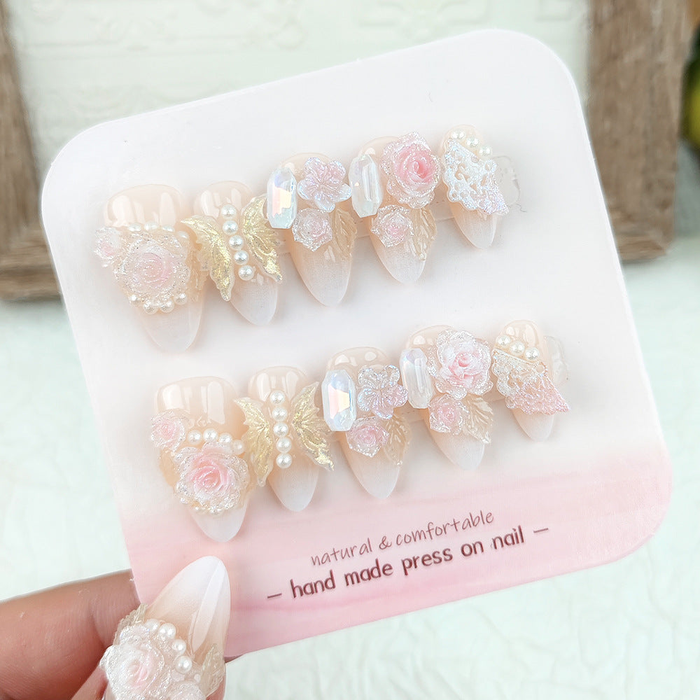 Butterfly Camellia（Handmade press on nails）/10Pcs Almond Nails