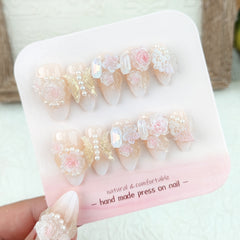 Butterfly Camellia（Handmade press on nails）/10Pcs Almond Nails
