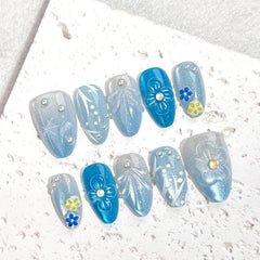 Ice Bloom Press on Nails 10Pcs Short Almond Nails