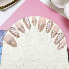 Flower Diamond French Cat Eye（Handmade press on nails）/10Pcs Almond Nails