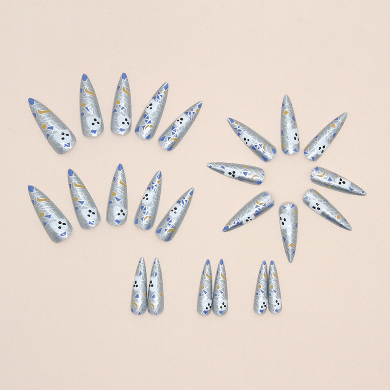 Grid Ghost Press on Nails 24Pcs Long Stiletto Nails  