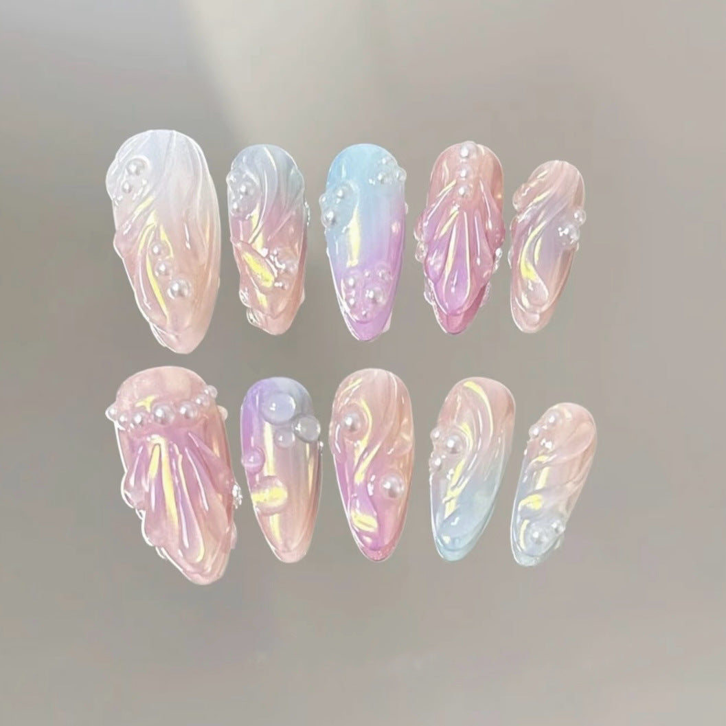 Mermaid Aurora Pearl（Handmade press on nails）/10Pcs Almond Nails