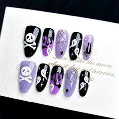 Black Purple Skeleton（Handmade press on nails）/10Pcs Almond Nails