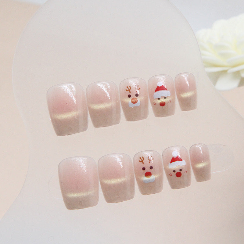 Cat Eye Christmas Press on Nails 24Pcs Short Squoval Nails