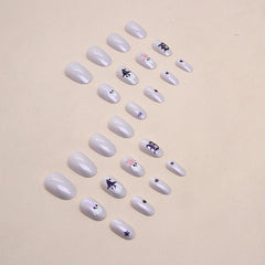 White Aurora Ghost Press on Nails 24Pcs Short Oval Nails  