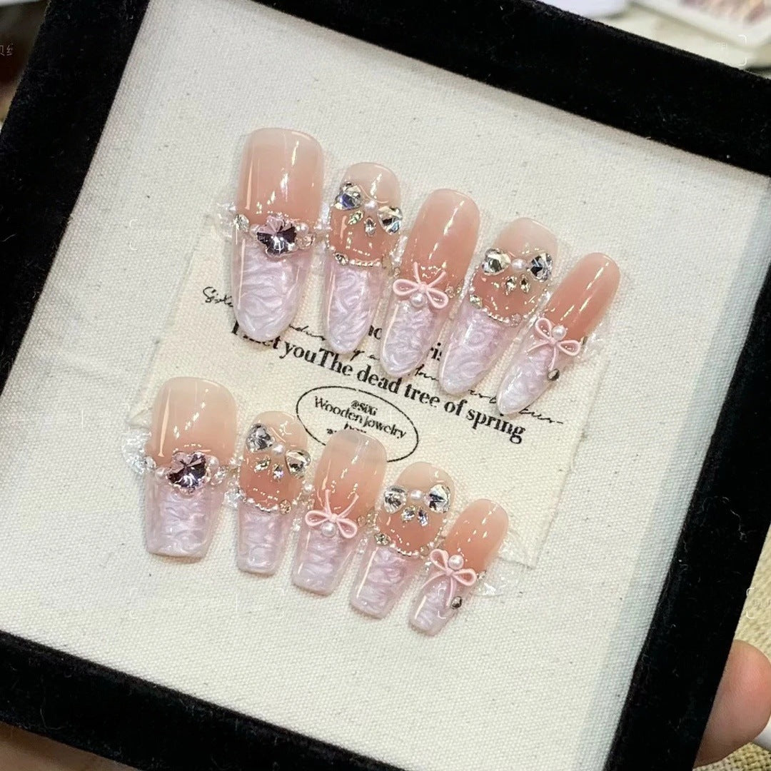 Bow Cat Eye（Handmade press on nails）/10Pcs Stiletto Nails