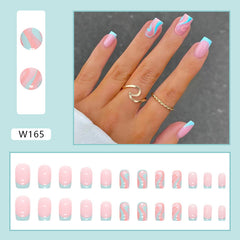 Lake Blue Ripples Press on Nails 24Pcs Medium Square Nails