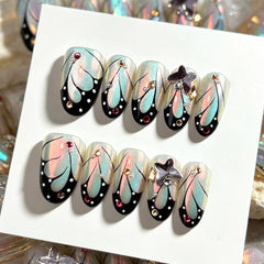 Y2K Aurora Butterfly Presson on Nails 10Pcs Medium Oval Nails