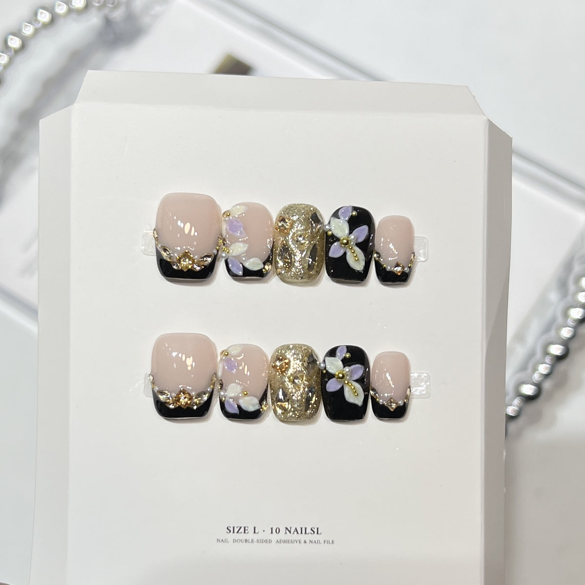 Three-Dimensional Carved Zircon（Handmade press on nails）/10Pcs Square Nails