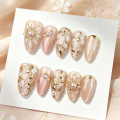 Creamy Gardenia Presson on Nails 10Pcs Medium Almond Nails