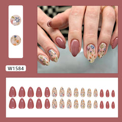 Rose Red Flower Press on Nails 30Pcs Short Almond Nails