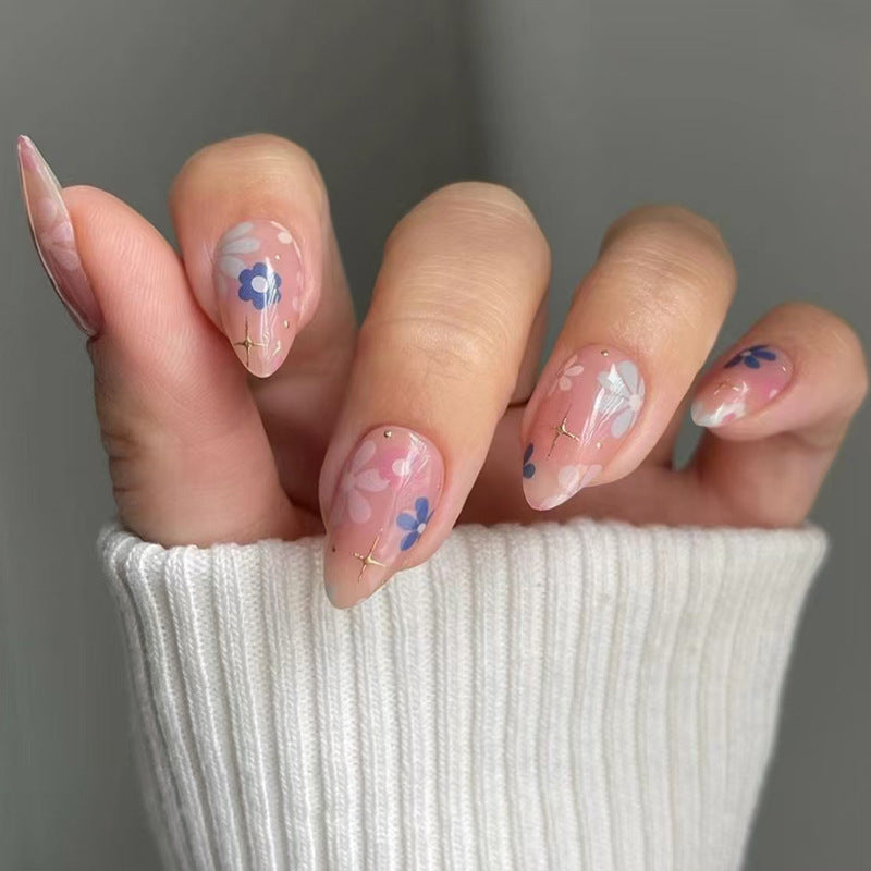 Summer Flower Press on Nails 30Pcs Short Almond Nails