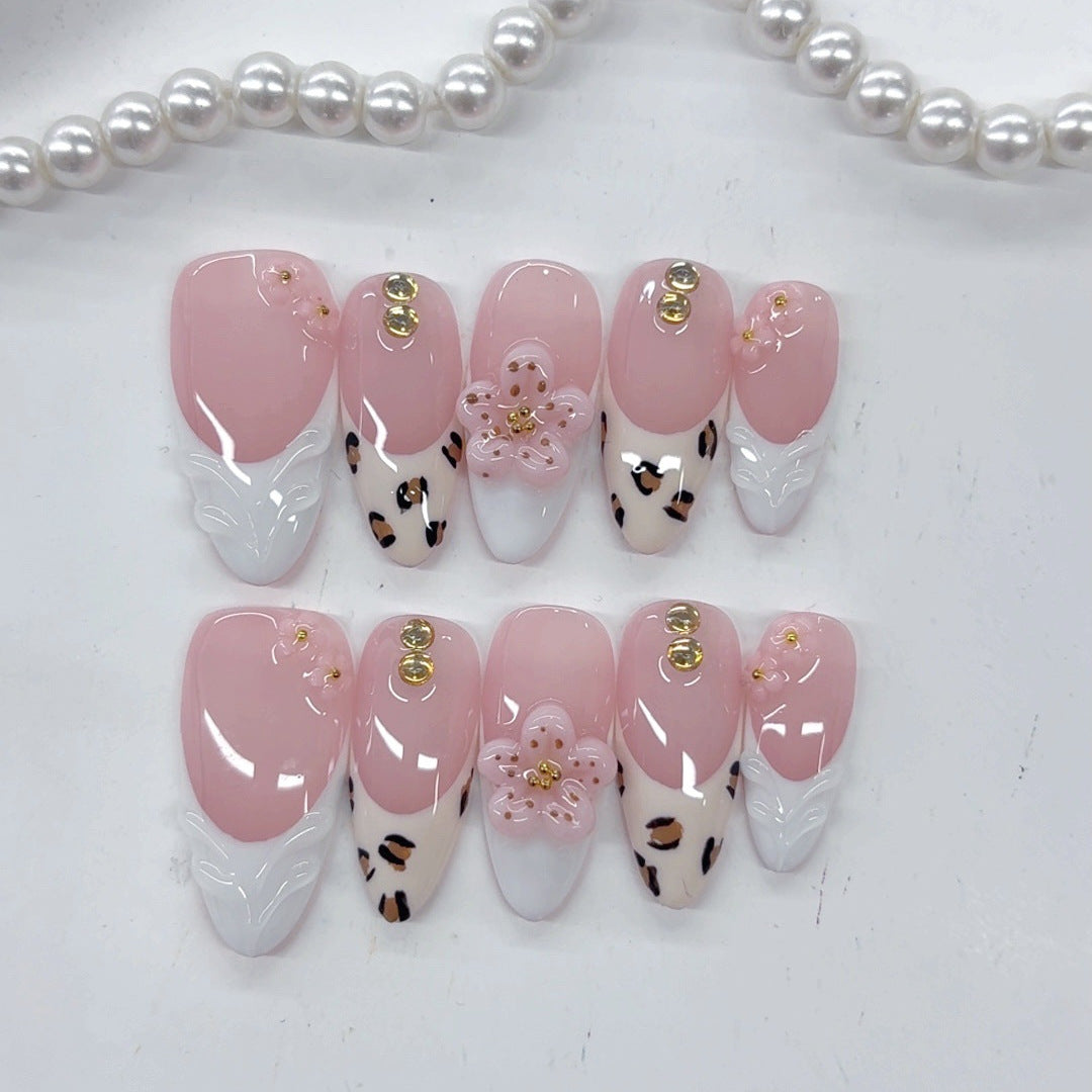 Spotted Carved（Handmade press on nails）/10Pcs Almond Nails