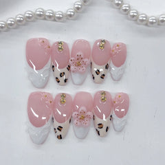 Spotted Carved（Handmade press on nails）/10Pcs Almond Nails