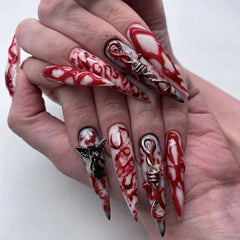 3D Smudged Angel Press on Nails 24Pcs Long Stiletto Nails