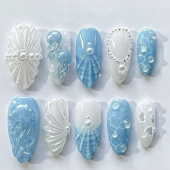 Mermaid Shell Ocean（Handmade press on nails）/10Pcs Almond Nails