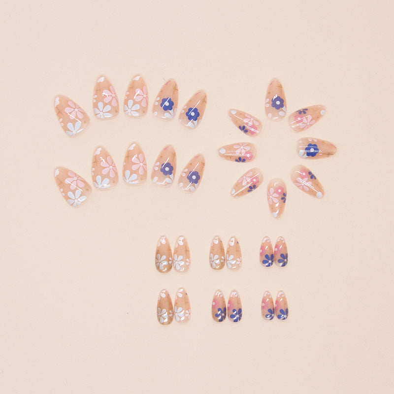 Summer Flower Press on Nails 30Pcs Short Almond Nails