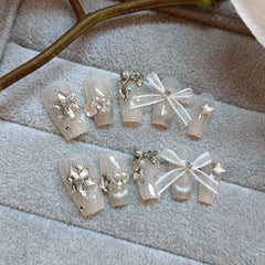 Snowflake & Diamond Bow（Handmade press on nails）/10Pcs Coffin Nails