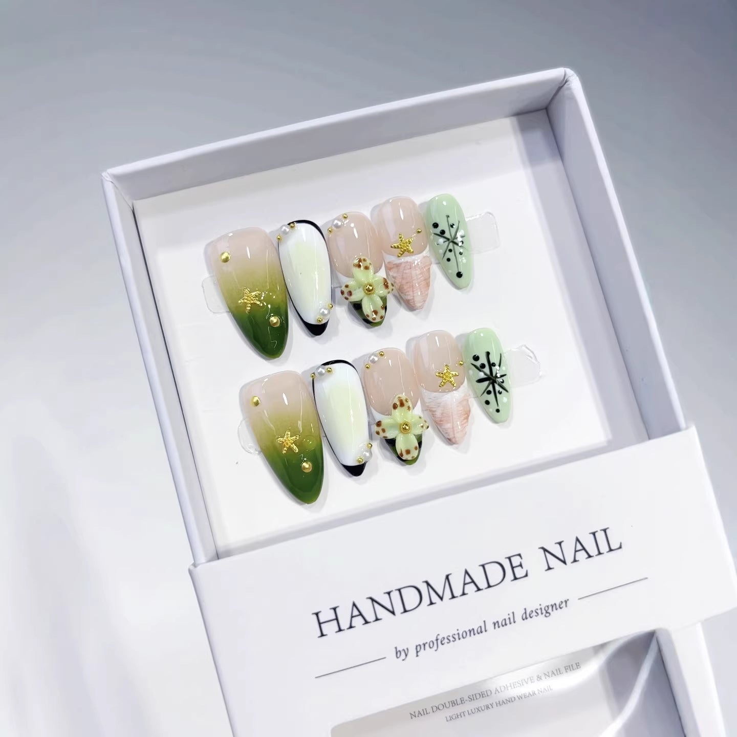 Island Style（Handmade press on nails）/10Pcs Almond Nails