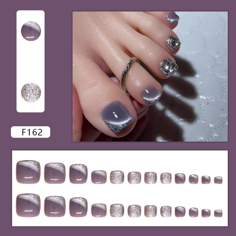 Fine Sparkle Cat Eye（Handmade Press On Nails）/24Pcs  Short Toe Nails