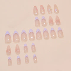 French 3D Bow Flowers Purple Press on Nails 24Pcs Medium Almond Nails