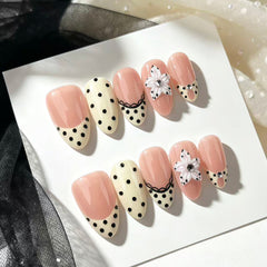 Polka Dot French Lily Presson on Nails 10Pcs Medium Almond Nails