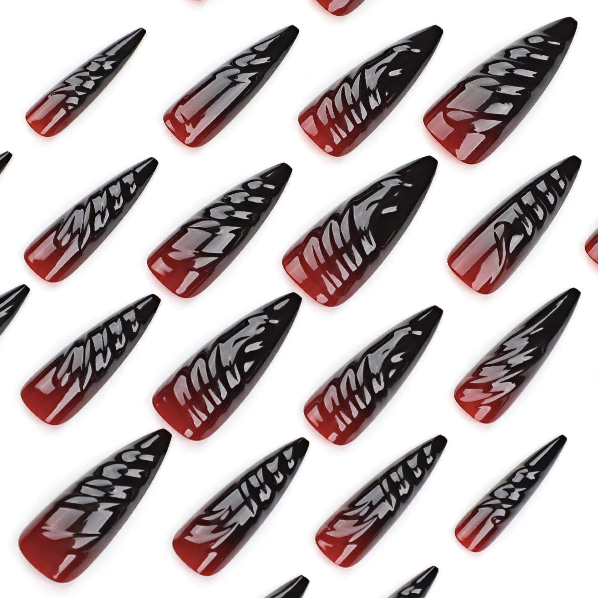 3D Devil Red Press on Nails 24Pcs Long Stiletto Nails  