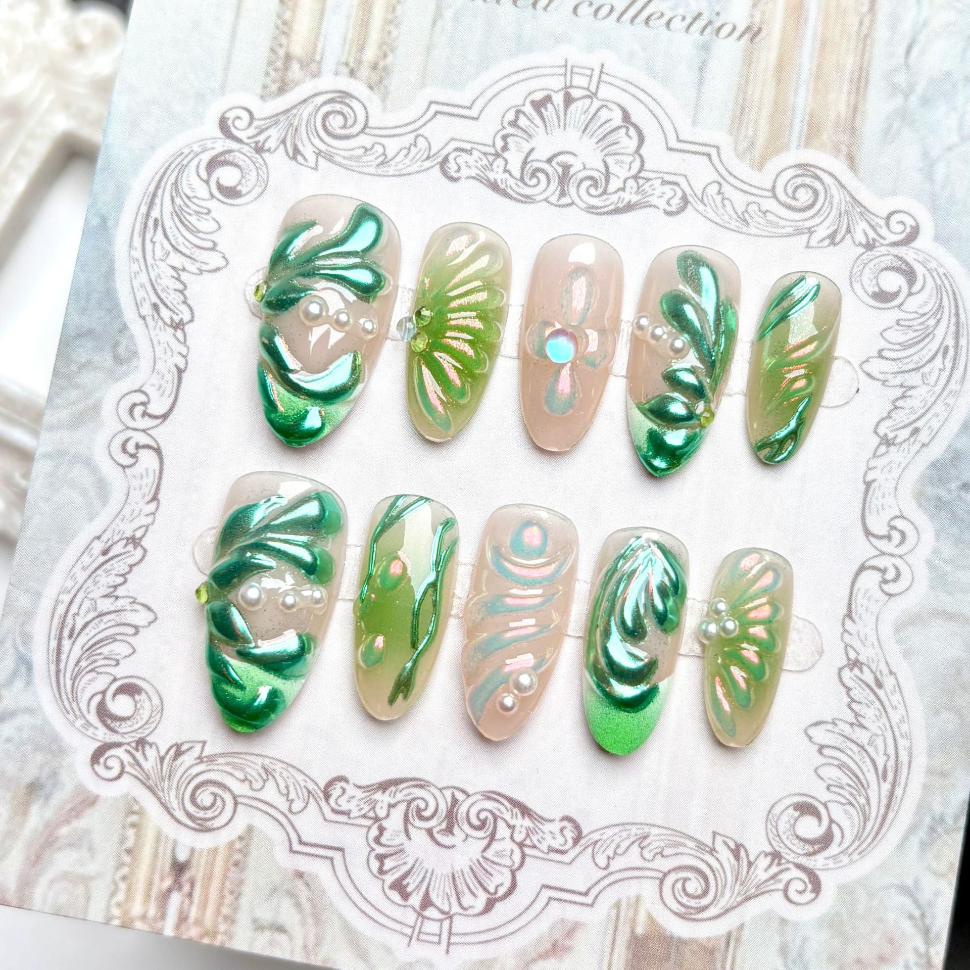 3D Tropical Rainforest（Handmade press on nails）/10Pcs Almond Nails