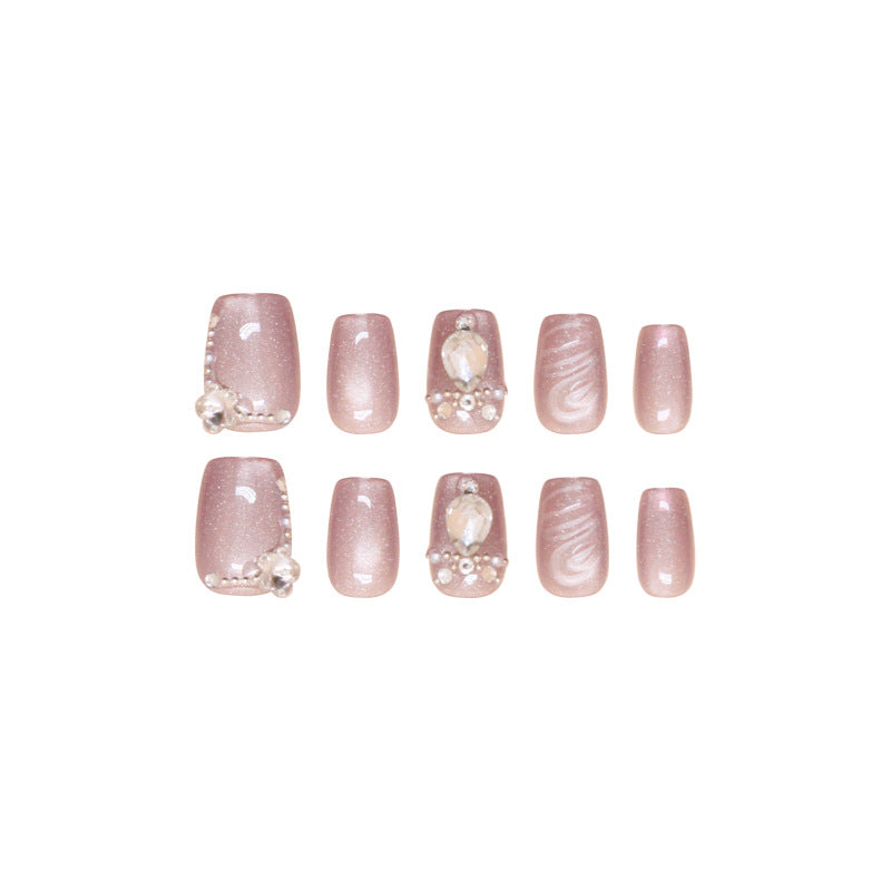 Diamond Swan Cat Eye Gradient（Handmade press on nails）/10Pcs Squoval  Nails