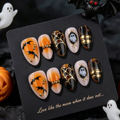 Ghost & Bat Presson on Nails 10Pcs Medium Almond Nails