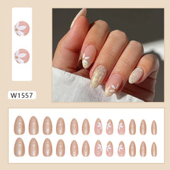 Gold Flower（Handmade press on nails）/24Pcs Almond Nails