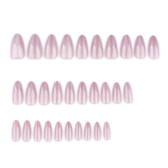 Pink Cat Eye Press on Nails 24Pcs Medium Almond Nails