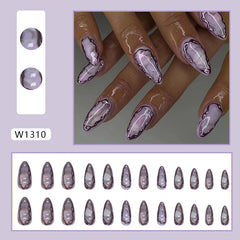 Purple Ripples Press on Nails 24Pcs Medium Almond Nails