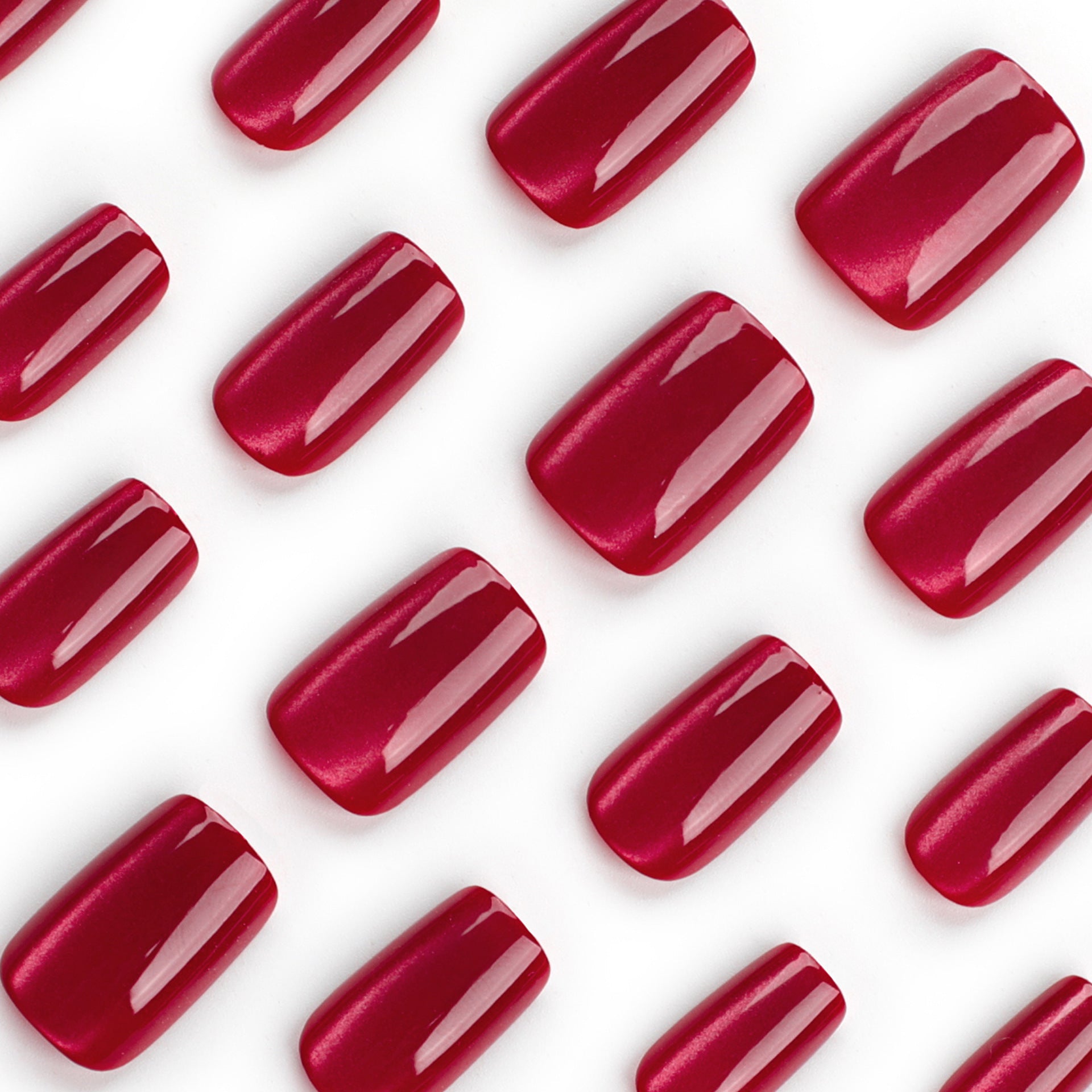 Cat Eye Simple Red Press on Nails 24Pcs Short Squoval Nails