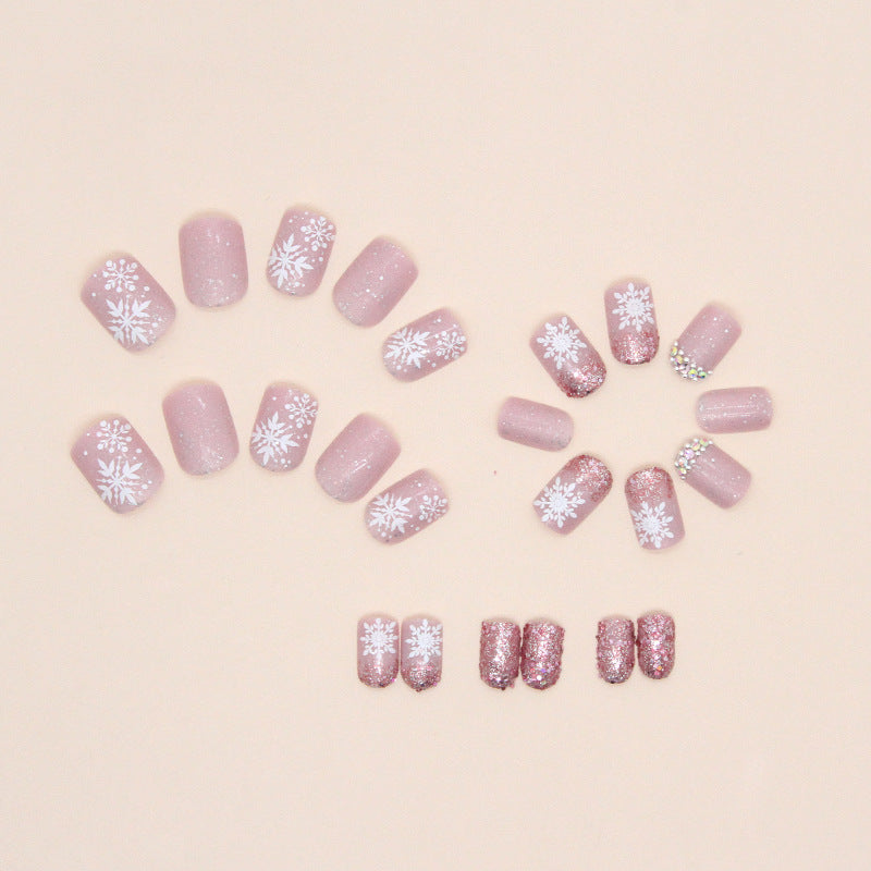 Sparkling Snowflakes Press on Nails 24Pcs Short Squoval Nails