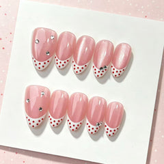 Peach Polka Dot French Presson on Nails 10Pcs Medium Almond Nails