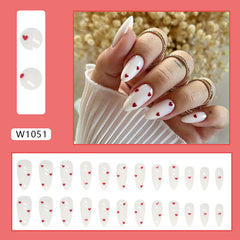 Milky Heart Press on Nails 24Pcs Medium Almond Nails