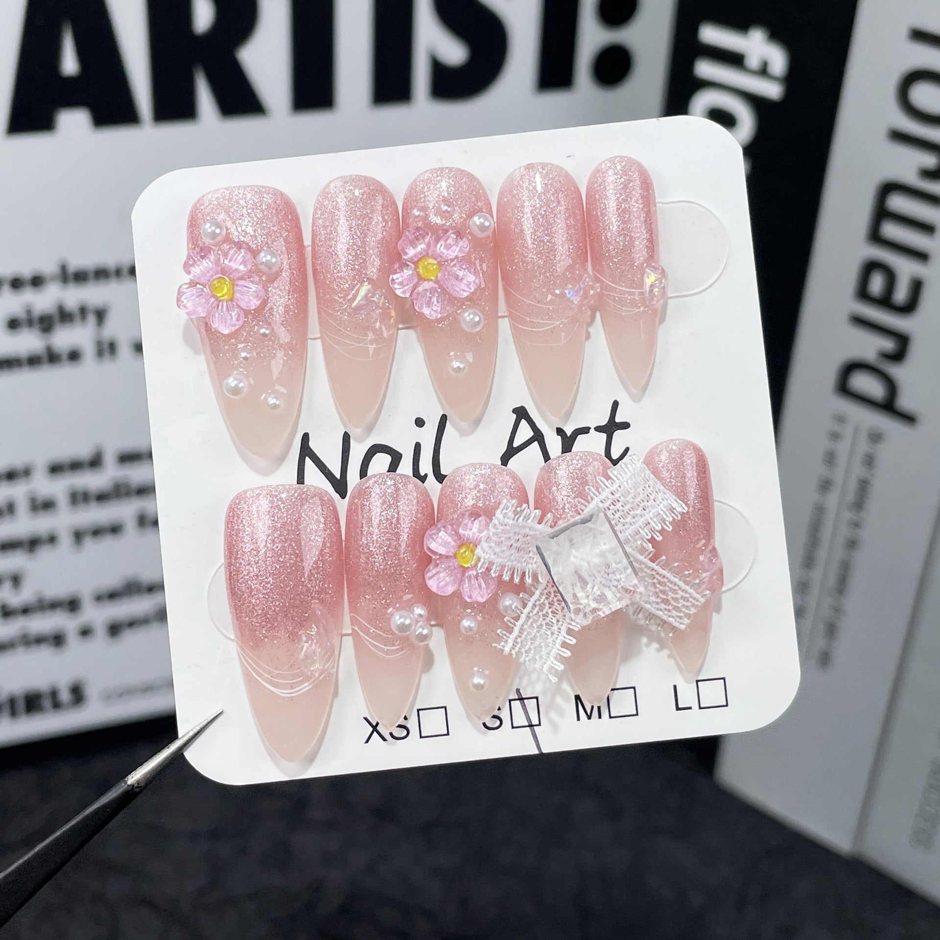 Cat's Eye Ice FlowerHandmade press on Nails / 10Pcs Almond Nails