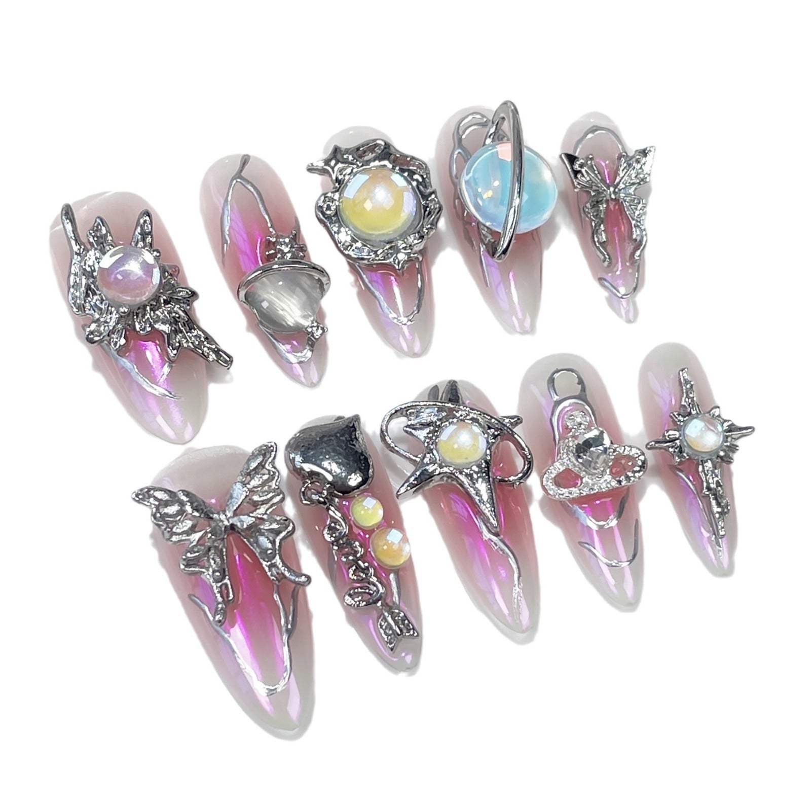 Cool Girl Handmade press on Nails / 10Pcs Stiletto Nails