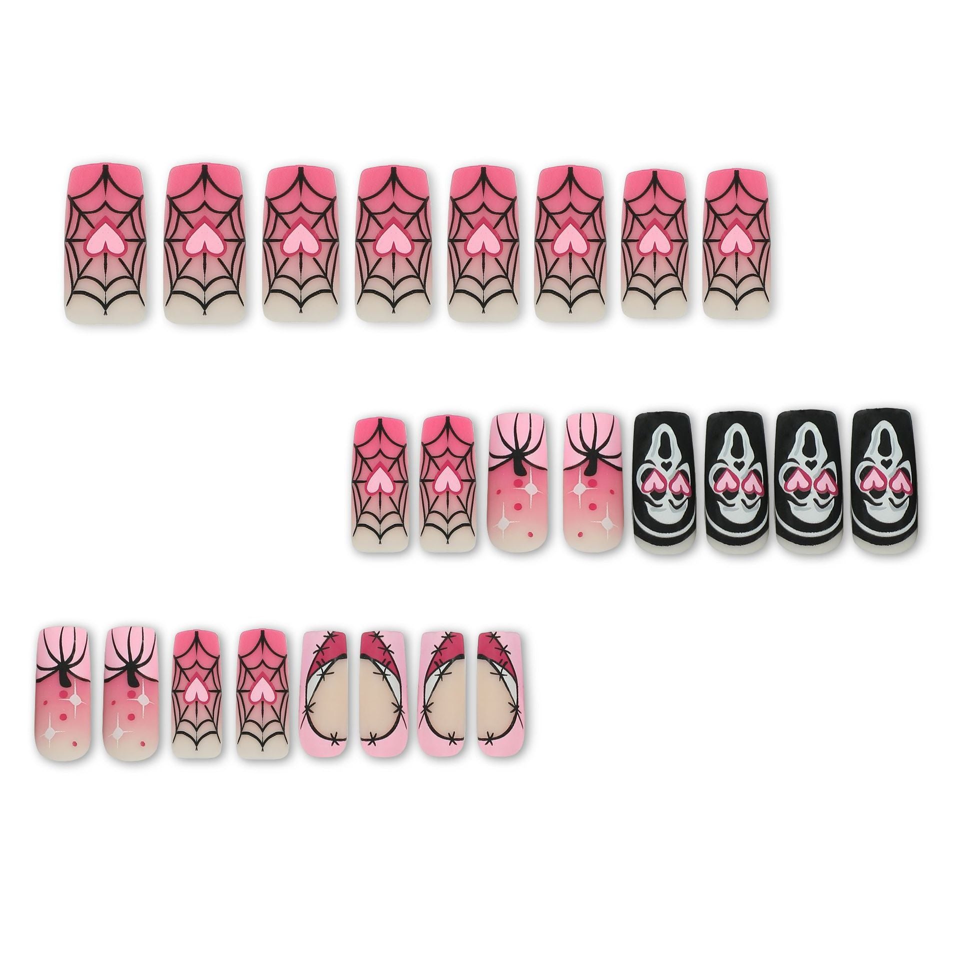 Love Pumpkin Spider Web Skull Press on Nails 24Pcs Short Almond Nails  