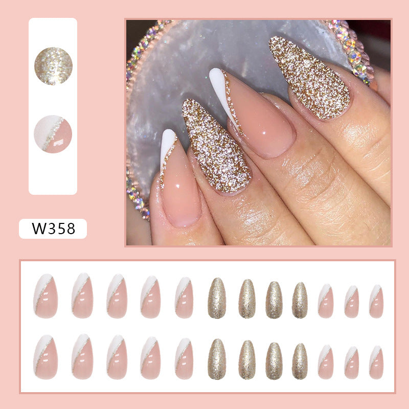 French Shine Press on Nails 24Pcs Medium Almond Nails