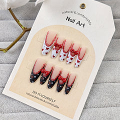 Lace Black Red French（Handmade press on nails）/10Pcs Stiletto Nails