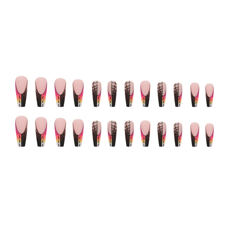 Gradient Spider Web Press on Nails 24Pcs Long Ballerina  Nails  