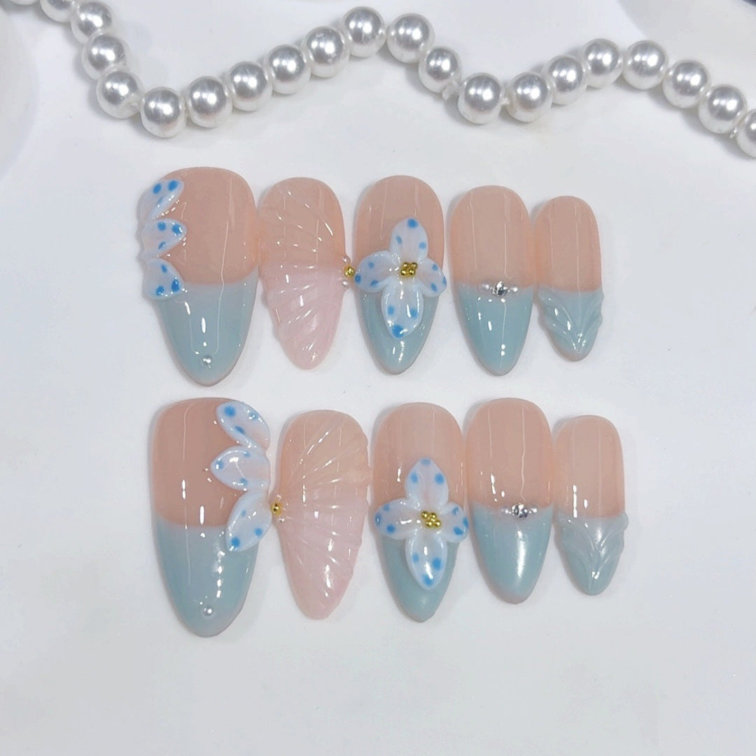 Blue Resort Style（Handmade press on nails）/10Pcs Almond Nails