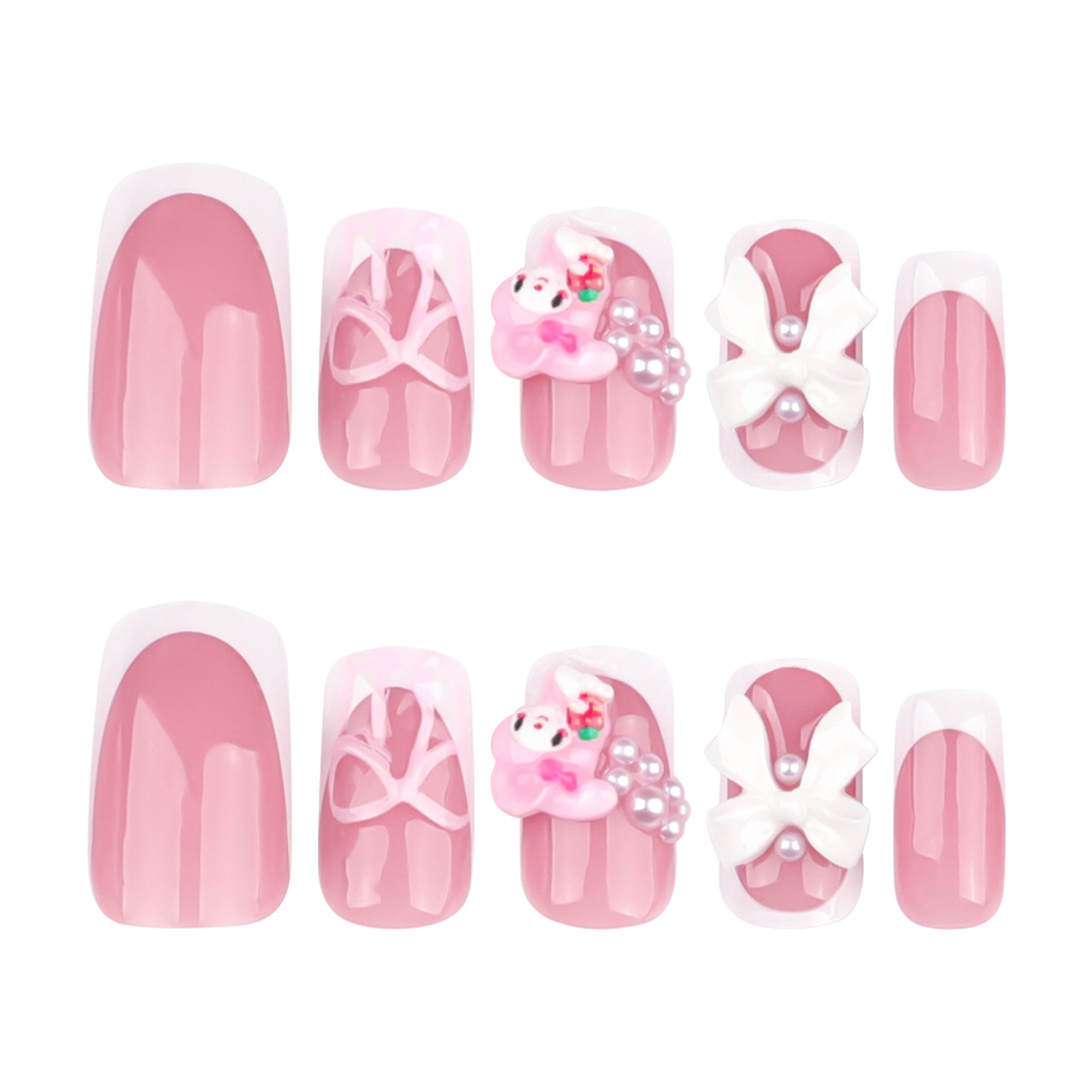 French Bow Melody Press on Nails 24Pcs Short Squoval Nails